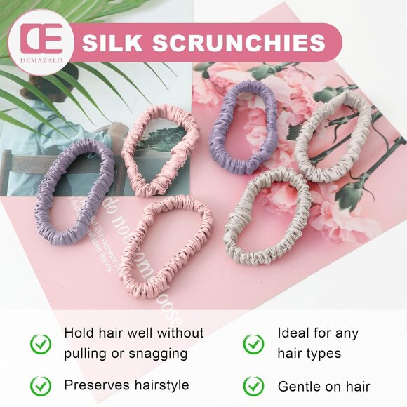 Silk Hair Ties Set 6Pcs Mulberry Smooth Gentle Hair Accessories Women Girls - Picture 5 of 7